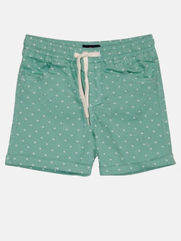 KiddoPanti - Girls Green Basic Polka Dot Roll up Hot Shorts