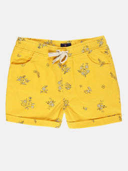 KiddoPanti - Girls Yellow Basic Roll up Hot Shorts