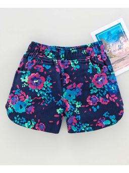 KiddoPanti - Girls Navy Blue Flower Printed Design Hot Shorts