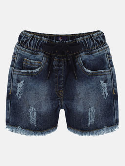 KiddoPanti - Girls Navy Blue Denim Hot Shorts