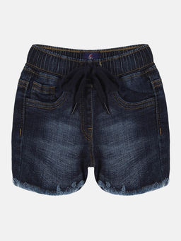 KiddoPanti - Girls Navy Blue Denim Hot Shorts