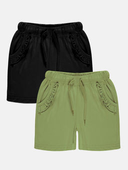 KiddoPanti - Girls Multi-Color Frill Pocket Hot Shorts (Pack of 2)