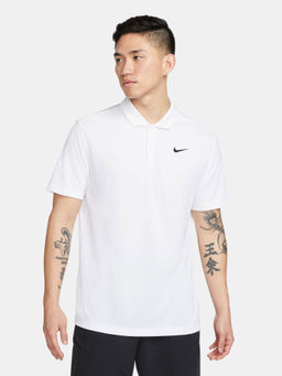 Nike - White Polyester Collar Neck Polo T-Shirt