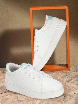 Carlton London - Women Fashionable White Color Lace-Ups Solid Sneakers