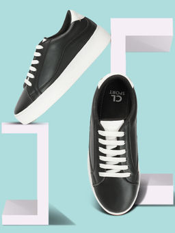 Carlton London - Women Fashionable Black Color Lace-Ups Solid Sneakers