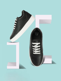 Carlton London - Women Fashionable Black Color Lace-Ups Solid Sneakers