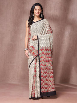Fabindia - Natural Cotton Bagru Printed Saree with Unstitched Blouse