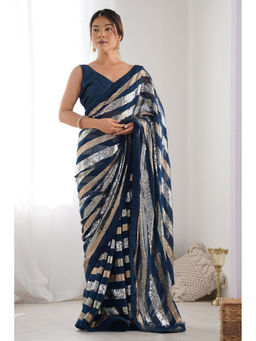 Mysilklove - Mirage Blue Georgette Partywear Saree with Unstitched Blouse
