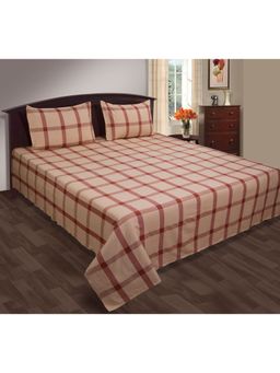 SHADES OF LIFE - Cotton Double Bed-Sheet-Bed Cover (90"X100") With 2Pc Pillow Covers (25"X16")-Beige