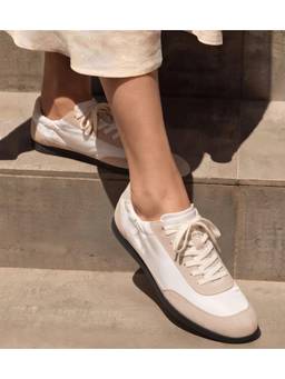 Pair ie Tales - Women Contrast Panel Lace-Up Casual Sneakers - Off White