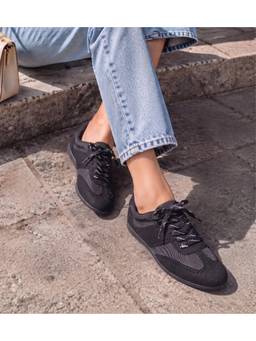 Pair ie Tales - Women Ribbon Lace-Up Low-Top Casual Sneakers - Black