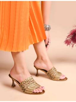 Padchin - Women Copper Round Toe Sandal Heels