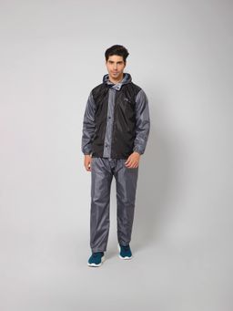 The Clownfish - Unisex Polyester Raincoat with Pant - Grey & Black (Set of 2)