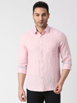 Dragon Hill - Full Sleeves Pink Pure Linen Shirt with Pocket