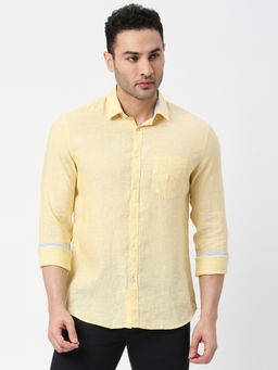 Dragon Hill - Full Sleeves Lemon Yellow Pure Linen Shirt with Pocket