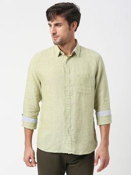 Dragon Hill - Full Sleeves Olive Green Pure Linen Shirt with Pocket