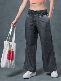 Bewakoof - Women's Grey Acid Wash Wide Leg Pants
