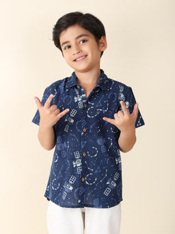 Fabindia - Navy Blue Cotton Printed Shirt
