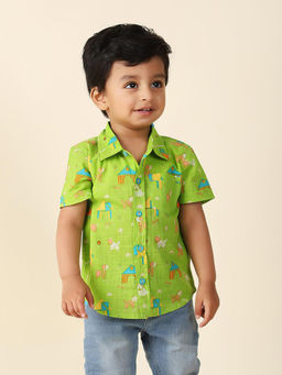Fabindia - Green Cotton Printed Shirt