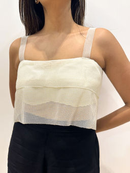 Urban Suburban - Pearl Ivory Beaded Crop Top