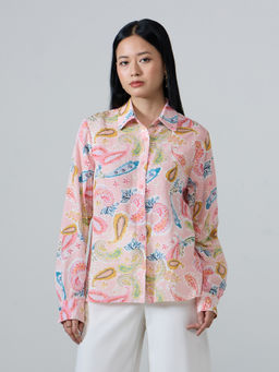 Twenty Dresses by Nykaa Fashion - Pink Paisley Printed Full Sleeves Collared Oversized Shirt