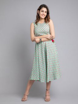 Suti - Women Staple Rayon Floral Print Midi Dress Green