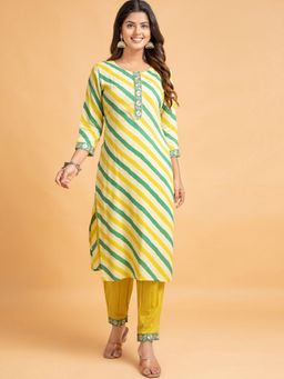 Suti - Women Rayon Lehariya Print Kurta with Pant (Set of 2)