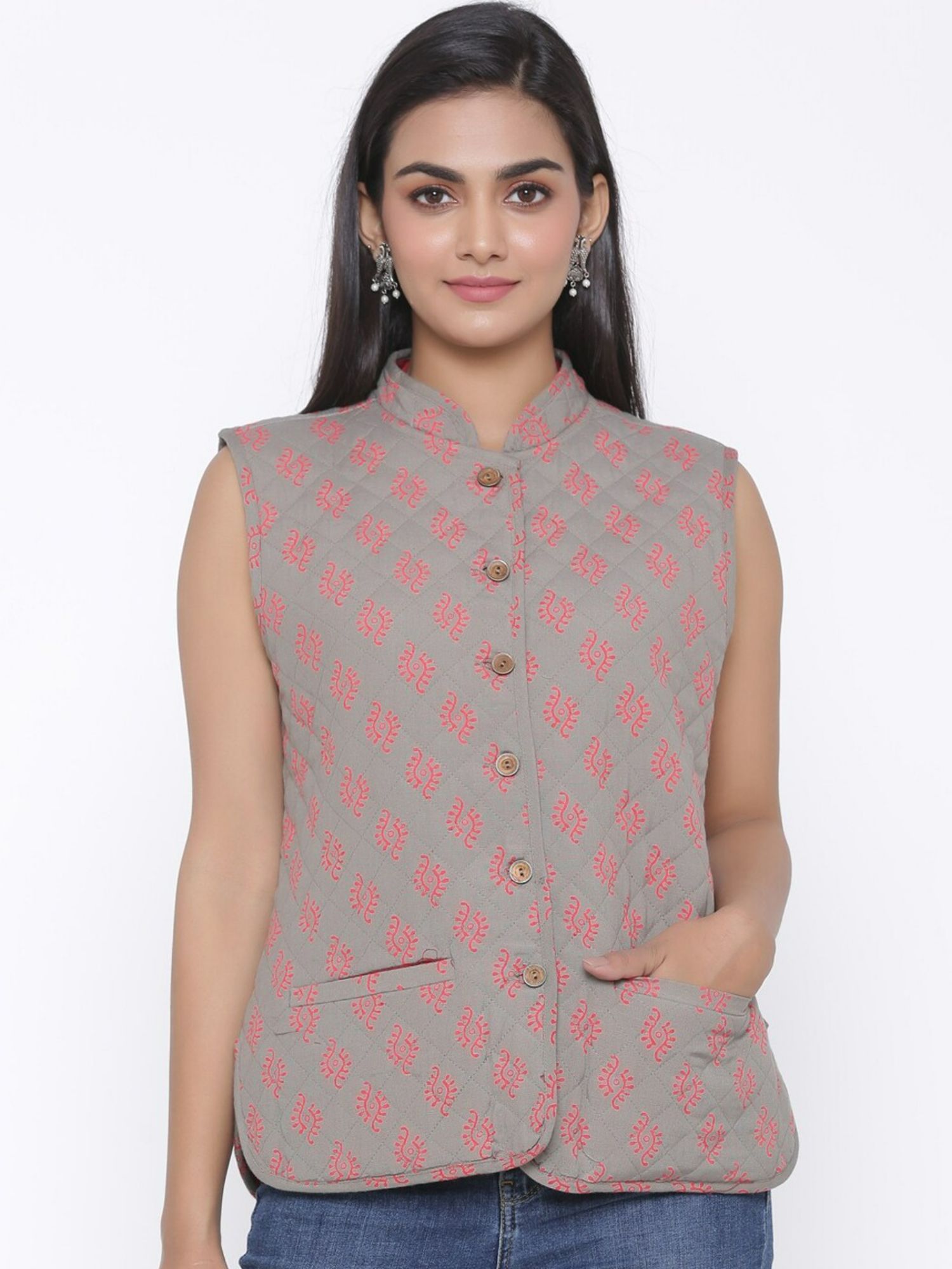 suti Women Rayon Printed Sleeveless Quilted Jacket-picture-18