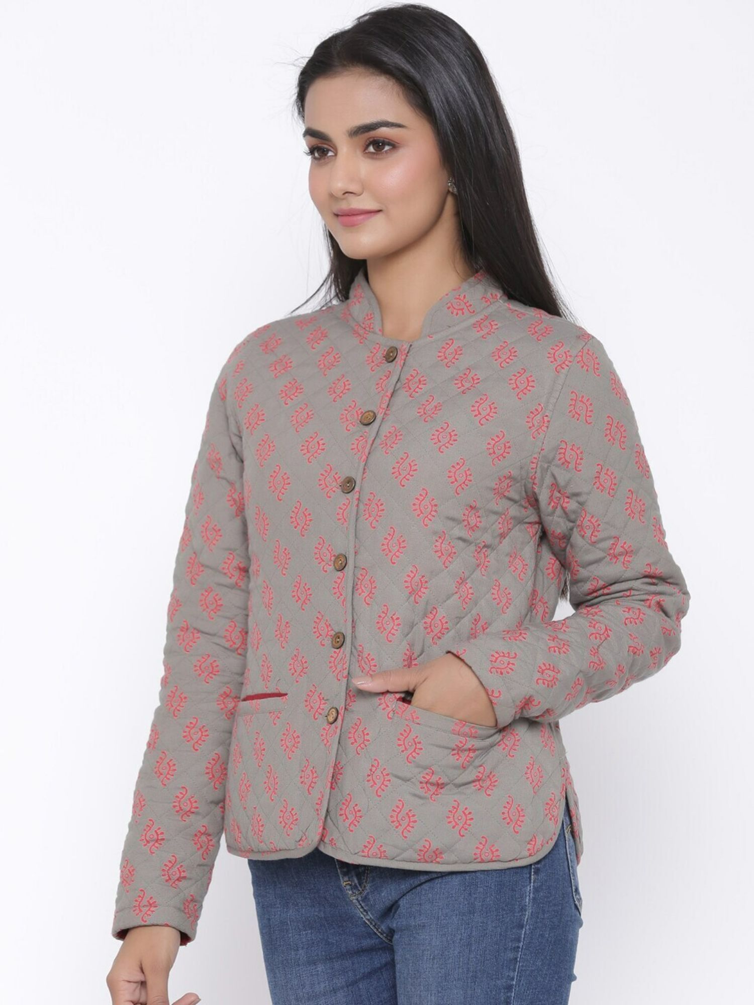suti Women Rayon Printed Full Sleeve Quilted Jacket-picture-10
