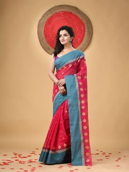 DESH BIDESH - Pink Handloom Cotton Padmo Woven Design Tant Saree without Blouse