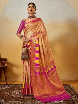 Vardha - Women Gold Synthetic Woven Saree with Unstitched Blouse