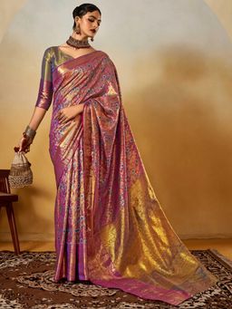 Vardha - Women Pink Synthetic Woven Saree with Unstitched Blouse