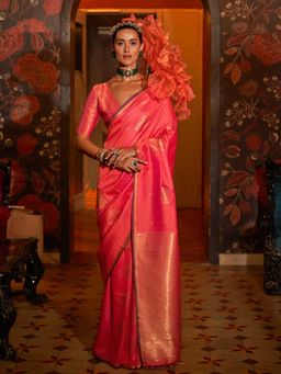 Vardha - Women Pink Synthetic Woven Saree with Unstitched Blouse