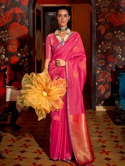 Vardha - Women Pink Synthetic Woven Saree with Unstitched Blouse