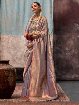 Vardha - Women Grey Synthetic Woven Saree with Unstitched Blouse