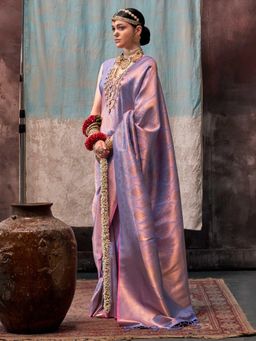 Vardha - Women Purple Synthetic Woven Saree with Unstitched Blouse