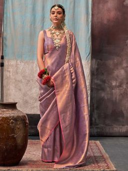 Vardha - Women Mauve Synthetic Woven Saree with Unstitched Blouse
