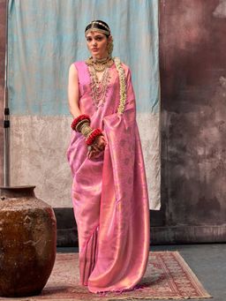 Vardha - Women Pink Synthetic Woven Saree with Unstitched Blouse