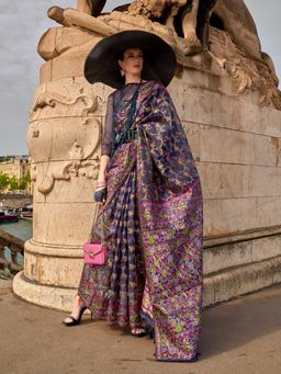 Vardha - Women Grey Synthetic Woven Saree with Unstitched Blouse