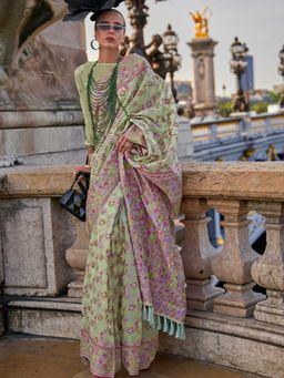 Vardha - Women Green Synthetic Woven Saree with Unstitched Blouse