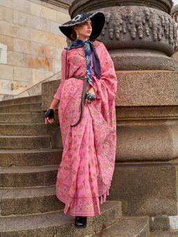 Vardha - Women Pink Synthetic Woven Saree with Unstitched Blouse