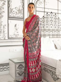 Vardha - Women Pink Synthetic Printed Saree with Unstitched Blouse