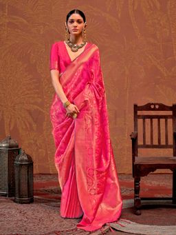 Vardha - Women Pink Synthetic Woven Saree with Unstitched Blouse