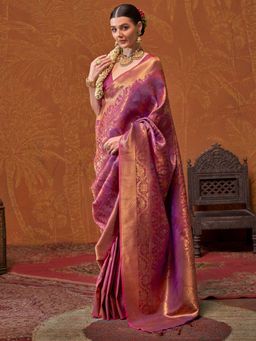 Vardha - Women Wine Synthetic Woven Saree with Unstitched Blouse