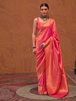 Vardha - Women Pink Synthetic Woven Saree with Unstitched Blouse