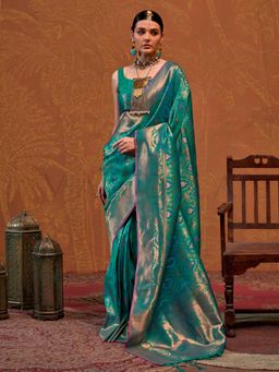 Vardha - Women Blue Synthetic Woven Saree with Unstitched Blouse