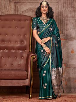 Vardha - Women Green Synthetic Woven Saree with Unstitched Blouse