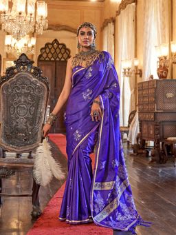 Vardha - Women Purple Synthetic Woven Saree with Unstitched Blouse