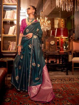 Vardha - Women Green Synthetic Woven Saree with Unstitched Blouse