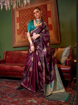 Vardha - Women Wine Synthetic Woven Saree with Unstitched Blouse